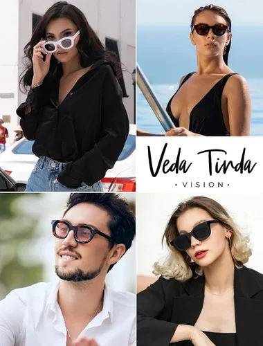 Vista 3 de Veda Tinda Vision Gafas de sol retro para mujer y hombre, gafas de sol de moda, lentes de color, protección UV, C24