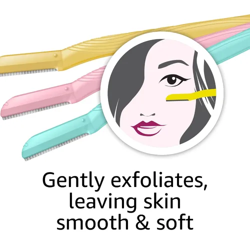 Vista 6 de Amazon Basics - Herramienta multiusos de limpieza de cejas y afeitadora facial para mujer, incluye cubierta de cuchilla, multicolor, 3