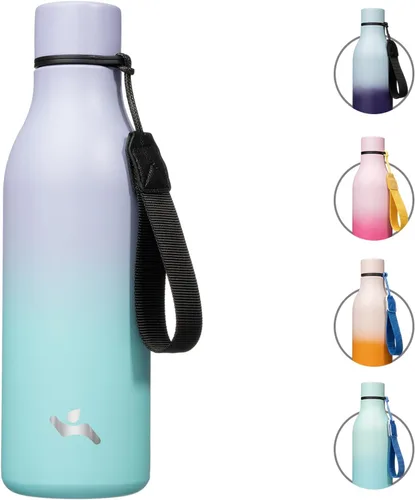 Vista 54 de Konokyo Botella de agua aislada con correa, botella de agua de acero inoxidable de 18 onzas de doble pared con aislamiento al vacío, frasco de Verde