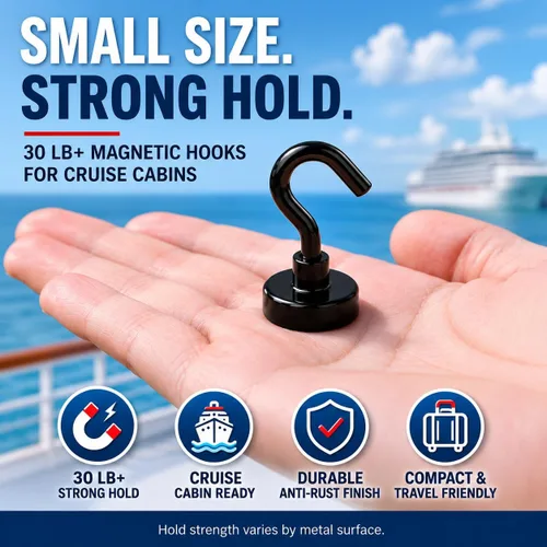 Vista 3 de Neosmuk Ganchos magnéticos, esenciales para cruceros, más de 32 libras, ganchos magnéticos resistentes para cabinas de cruceros, refrigerador