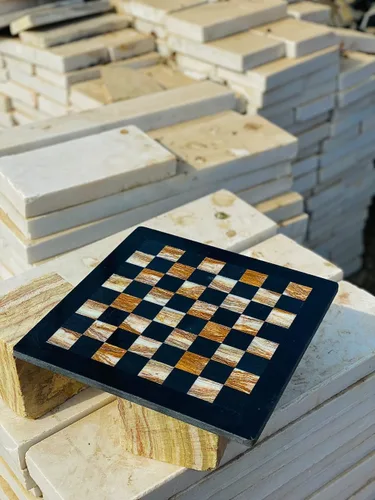 Vista 2 de NB - Juego de ajedrez de mármol hecho a mano de 12 pulgadas con caja de regalo de terciopelo azul, elegante tablero de ajedrez de piedra con juego