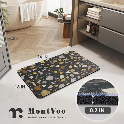 Vista 2 de MontVoo -Tapete de baño-Alfombras de baño delgadas antideslizantes para debajo de la puerta- Superficie de gamuza sintética absorbente, de secado