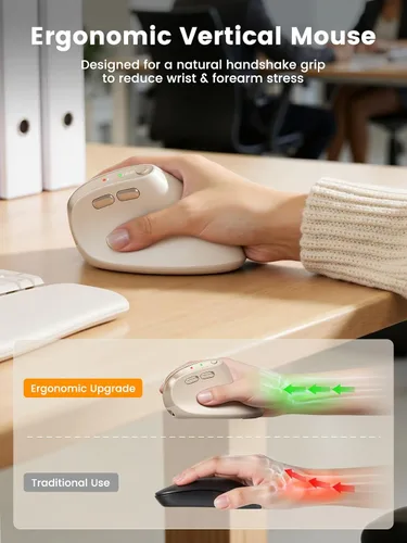 Vista 3 de SABLUTE MAM3 - Ratón ergonómico vertical inalámbrico recargable con 4 DPI ajustables para manos pequeñas/medianas, conectividad de doble dispositivo
