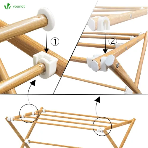 Vista 5 de VOUNOT Torre extensible plegable para ropa con 3 niveles de aspecto de madera de metal, 29.5 x 24.8 x 66.5 in