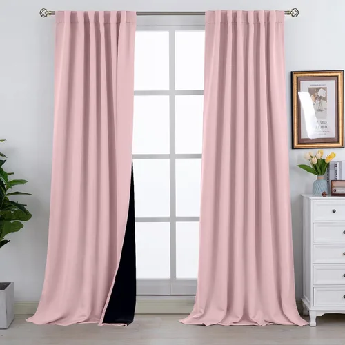 Vista 135 de BGment Cortinas 100% opacas beige de 63 pulgadas de largo con forro aislante térmico, bolsillo para varilla y lengüeta trasera de doble capa