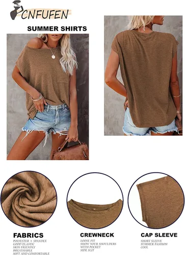 Vista 19 de CNFUFEN Camisetas de manga corta/larga para mujer, a la moda, casual, de verano, ligeras, sólidas, de moda