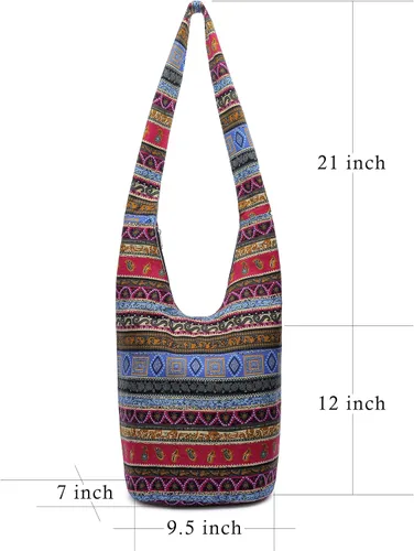 Vista 150 de Bolsa de hombro para mujer, de lona en estilo hippie/bohemio para llevar cruzada al hombro, disponible en diferentes colores y estampados