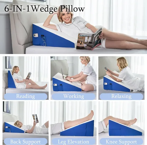 Vista 3 de Almohada de cuña de cama para dormir, cabecera de almohada de cuña de 7.5 pulgadas con funda de almohada extra, almohada triangular de espuma