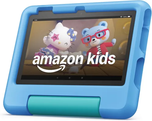 Vista 2 de Amazon Tablet Fire 7 Kids, 7", edades de 3-7, con contenido sin anuncios que les encanta a los niños, garantía de 2 años sin preocupaciones, Azul