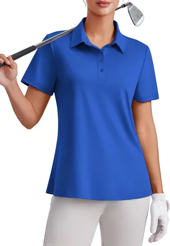 Vista 12 de PINSPARK Polo de golf de 4 botones para mujer, UPF 50+, secado rápido, atlético, camiseta de tenis con cuello, ajuste relajado