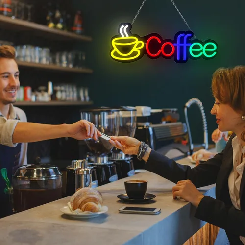 Vista 5 de Letreros de neón de café para decoración de pared, letrero de barra de café, regulable, alimentado por USB, luces de neón para cafetería, estación