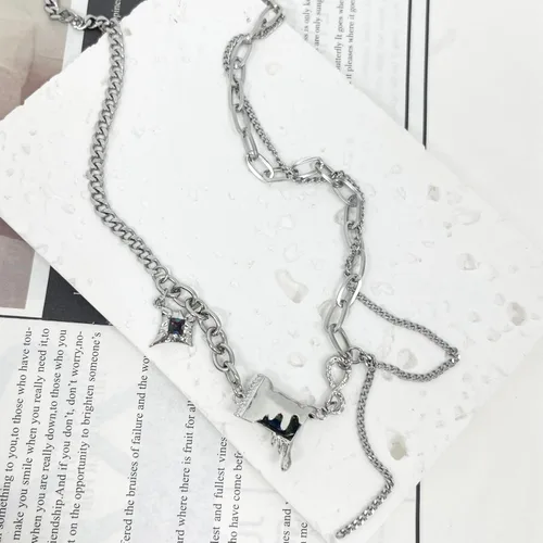 Vista 30 de Y2k - Collar irregular con dije de estrella, piedra de luna, diseño de cadena de moda, joyería de plata picante para mujer
