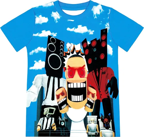 Vista 2 de WOLWES Skibidi - Disfraz de baño para niños, camiseta de camarógrafo, pantalón de dibujos animados, para hombre, 2 piezas, ropa de manga corta