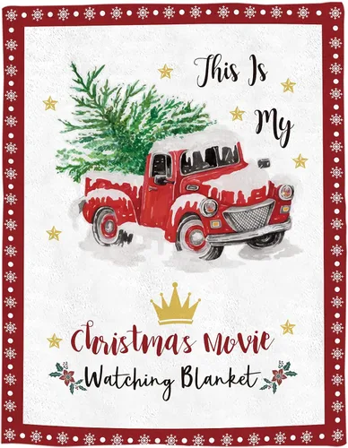 Vista 97 de Manta de forro polar suave con diseño de árbol de Navidad con texto en inglés «This is My Christmas» para ver películas navideñas, sofá, silla, sala