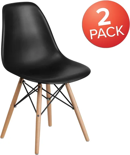 Vista 4 de Flash Furniture - Paquete de 2 sillas Elon Series de plástico negro con patas de madera