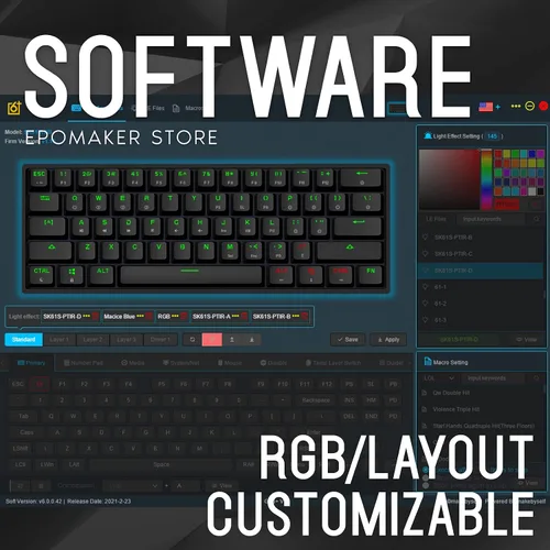 Vista 6 de Teclado mecánico de teclas intercambiables con retroiluminación RGB, NKRO, IP6X impermeable, cable tipo C para WinMacJugar SKYLOONG SK61 61