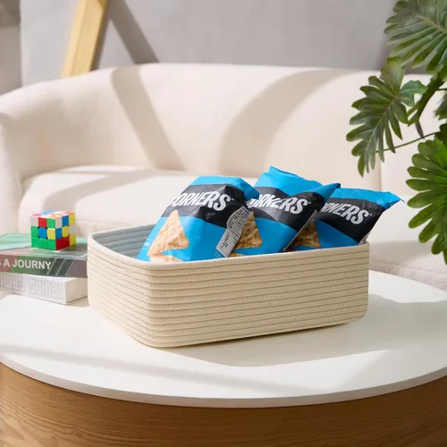 Vista 5 de MiniArk Cestas organizadoras grandes poco profundas de 15 x 11 x 5.1 pulgadas, contenedores de almacenamiento tejidos de cuerda para baño, estantes