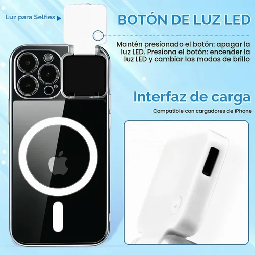 Vista 6 de Funda magnética con luz LED para selfie para iPhone 13 Pro Max, recargable, portátil, anillo de luz para selfie, maquillaje, Tiktok, transmisión