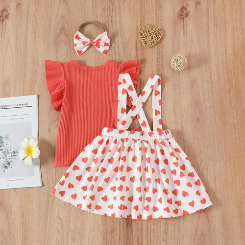 Vista 6 de AMAWMW Ropa de verano para niña pequeña, camiseta de manga con volantes, tirantes de girasol, falda, diadema, traje de verano