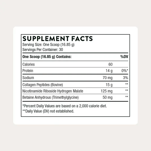 Vista 2 de THORNE - Collagen Fit - Polvo de Péptidos de Colágeno Sin Sabor con Ribosido de Nicotinamida - 15g de Péptidos de Colágeno y 14g de Proteína por