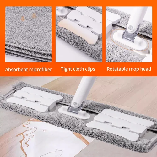 Vista 7 de Trapeador húmedo de microfibra de 360° para limpieza de suelos; 4 almohadillas de microfibra reutilizables resistentes; altura ajustable
