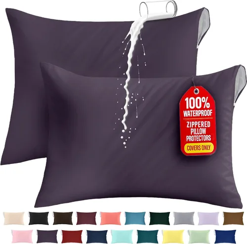 Vista 37 de Utopia Bedding Protector de almohada impermeable, con cremallera, paquete de 2, beige, estándar, funda de almohada a prueba de chinches, de 20 x 26
