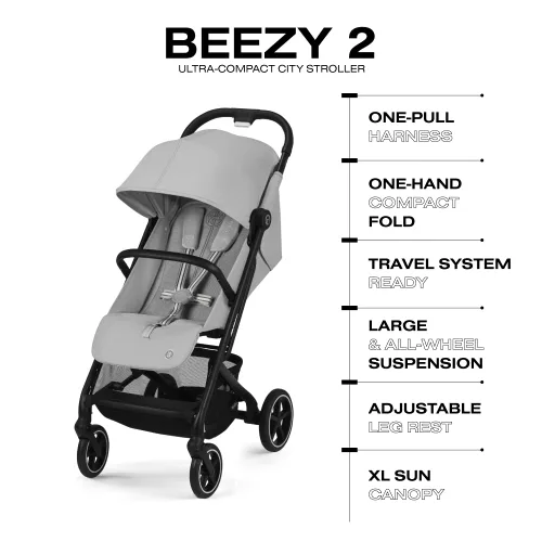 Vista 5 de CYBEX Beezy 2 - Cochecito de viaje compacto y ligero, compatible con asientos de automóvil CYBEX, gris niebla