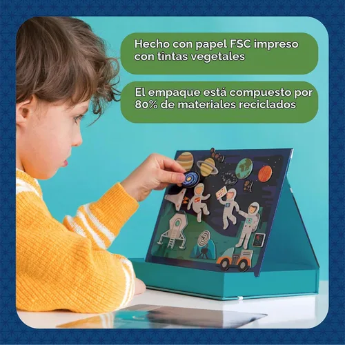 Vista 7 de Petit Collage Escena de Juego del Espacio Exterior, Piezas Magnéticas para Mezclar y Combinar, Edades 3+, 2 Escenas y 54 Piezas