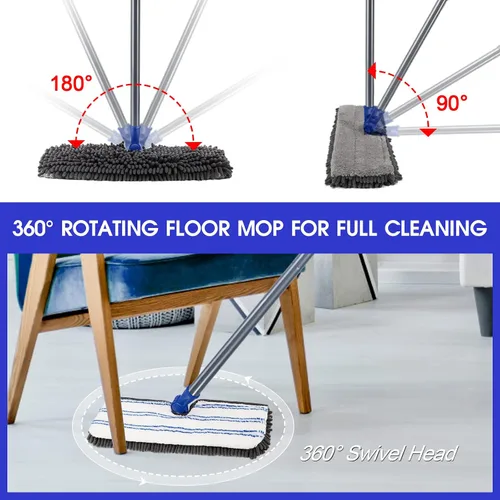 Vista 7 de Masthome EasyWring - Trapeador giratorio de microfibra con 3 almohadillas para mopa y trapeador de polvo Masthome Flat Flip con 4 almohadillas