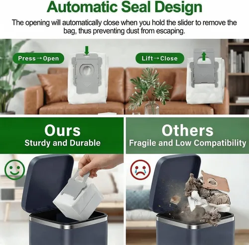 Vista 6 de Paquete de 12 Bolsas de Aspiradora Compatibles con iRobot Roomba i3+, i4+, i5+, i6+, i7+, i8+, j5+, j6+, j7+, j8+, j9+, s9+, Bolsas de Repuesto
