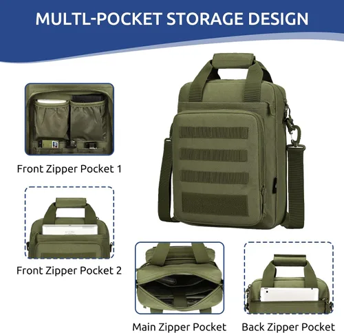 Vista 5 de Bolsa de Mensajero Táctica ZHIERNA, Maletín Táctico para Laptop de Alta Resistencia con MOLLE, Bolso de Hombro para Hombre (Incluye Parche)
