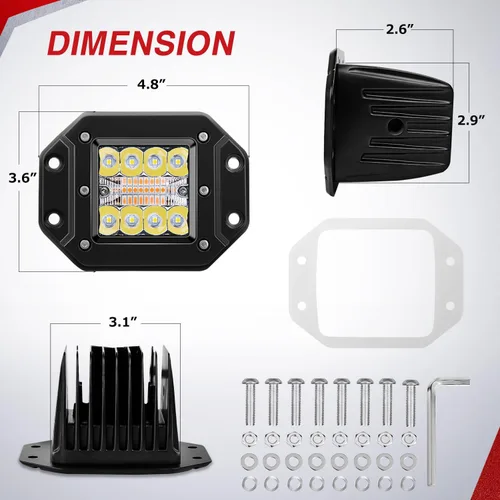 Vista 2 de Nilight Cápsulas de Luz LED de Montaje Empotrado 2PCS 42W Ámbar Blanco 3 Modos de Iluminación Luces Antiniebla Haz Combinado de Punto e Inundación
