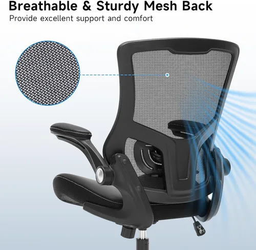 Vista 7 de Silla de oficina ergonómica de escritorio de 350 libras, cómoda silla de computadora de malla con soporte lumbar ajustable, reposabrazos abatibles