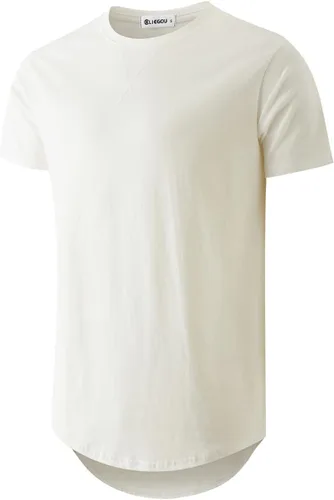 Vista 46 de KLIEGOU Camiseta larga 100% algodón para hombre, preencogida, suave 66 Gris Azul