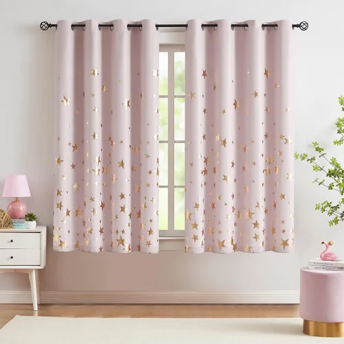 Vista 18 de Treatmentex Cortinas Blackout Completas Gold Star Negras para Dormitorio de Niños Varones, Paneles de Ventana con Acabado Metálico para Cuarto