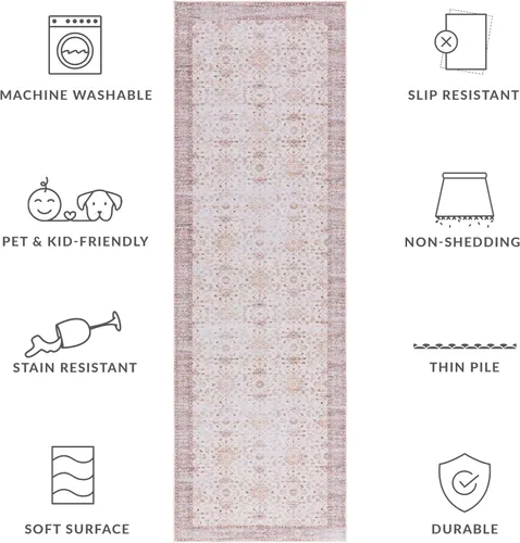 Vista 6 de SAFAVIEH Tucson Collection - Alfombra lavable de 2 pies 6 x 8 pies, beige y dorado, antideslizante, ideal para zonas de alto tráfico en sala
