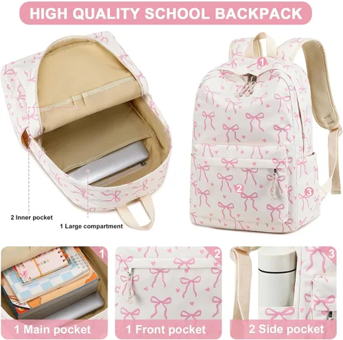 Vista 16 de LOIDOU Mochila para adolescentes y niñas, mochila escolar con lonchera y estuche para lápices, juego de bolsas escolares 3 en 1