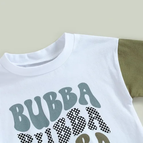 Vista 2 de Ropa de verano para bebé, niño, manga corta, camiseta con estampado de letras, mono de una pieza