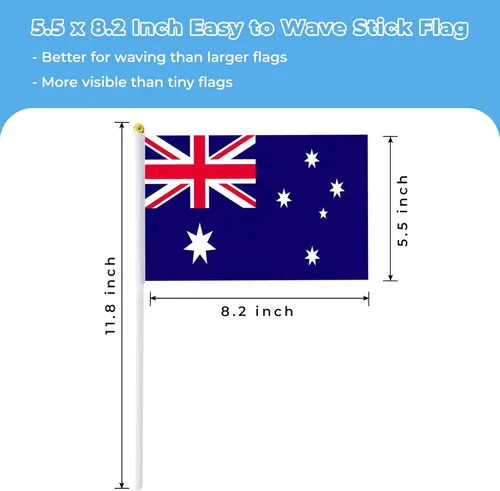 Vista 2 de Bandera de Australia Bandera Australiana, Pequeña Mini Bandera de Australia de Mano con Palo, Ideal para Fiestas, Desfiles, Eventos Deportivos
