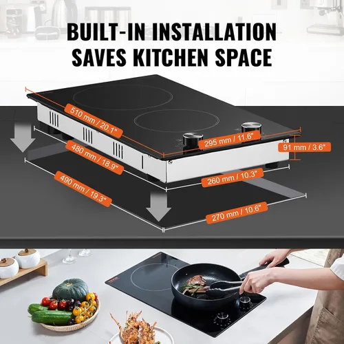 Vista 6 de VEVOR Placa de cocina eléctrica, estufa eléctrica incorporada, con panel de vidrio, control de perilla, 11 niveles de calor, para diversos