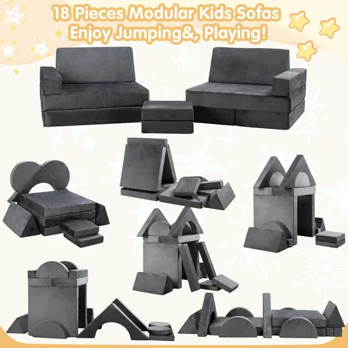Vista 2 de JY QAQA - Juego de sofá modular de 18 piezas, sofá modular para niños pequeños con diseño de espuma convertible para niños y niñas, sofá modular