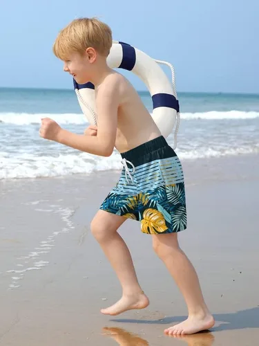 Vista 6 de BesserBay Traje de baño elástico de compresión con cordón para niños, de secado rápido, con bolsillos, de 4 a 12 años