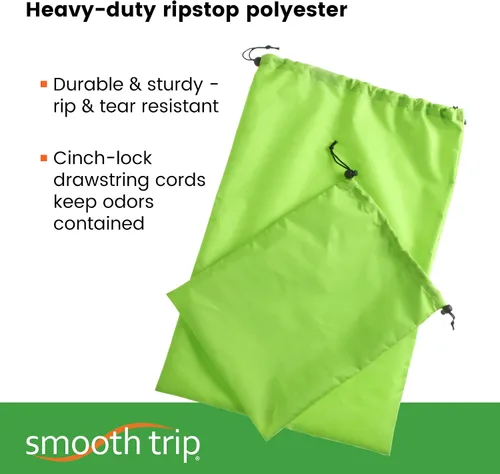 Vista 5 de Smooth Trip Bolsas de lavandería de viaje con barrera de bloqueo de olores para ropa húmeda y sucia, juego de 2 bolsas compactas plegables que caben
