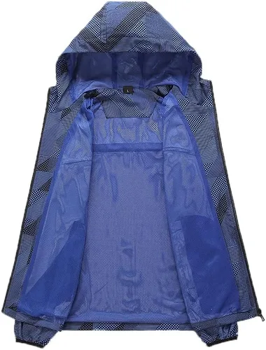Vista 3 de LONGBIDA Chaqueta cortavientos ligera para hombre, ajuste delgado, abrigos resistentes al viento con capucha, Gris oscuro