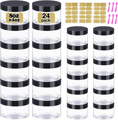 Vista 12 de Recipientes de plástico de 4 onzas con tapas + recipientes pequeños de 1 oz con tapa (juego de 24) tarros de plástico con tapas para cosméticos
