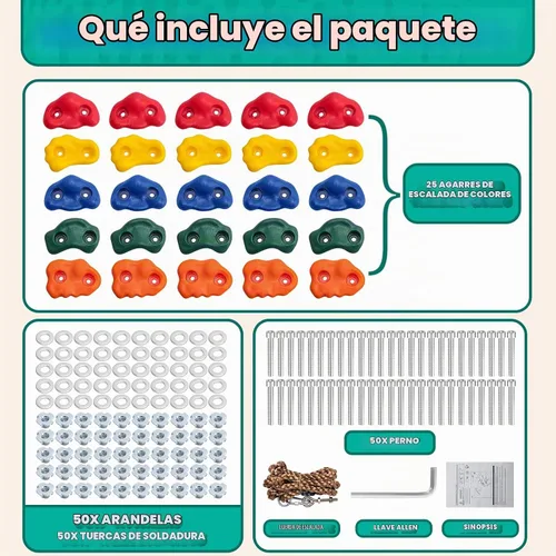 Vista 7 de CMOOD Presas de Escalada en Roca, Pared de Escalada en Roca para Niños, Kit de Escalada de Pared de Roca para Parque Infantil Interior y Exterior