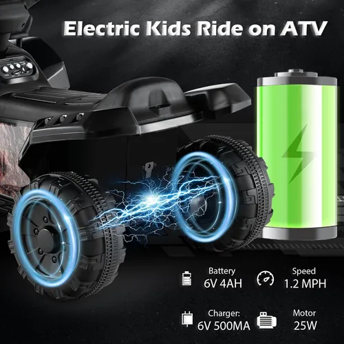 Vista 3 de Costzon Cuatrimoto para Niños, Vehículo Eléctrico de Batería de 6V Cuatro Ruedas Quad con Cesta de Almacenamiento, Faro, Bocina, Música, MP3 y USB