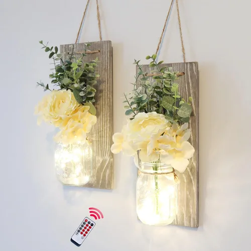 Vista 32 de Decoración rústica de madera para colgar en la pared con tira de luces LED para sala de estar y dormitorio modernos, estilo campestre inspirador