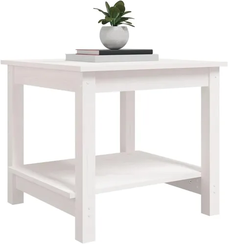 Vista 5 de Mesa de centro blanca de 19.7 x 19.7 x 17.7 pulgadas de madera maciza de pino para sala de estar, mesa de centro para sala, mesa de centro