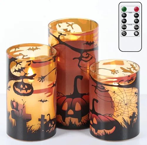 Vista 20 de Juego de 3 velas de calcomanía de Halloween de DRomance
